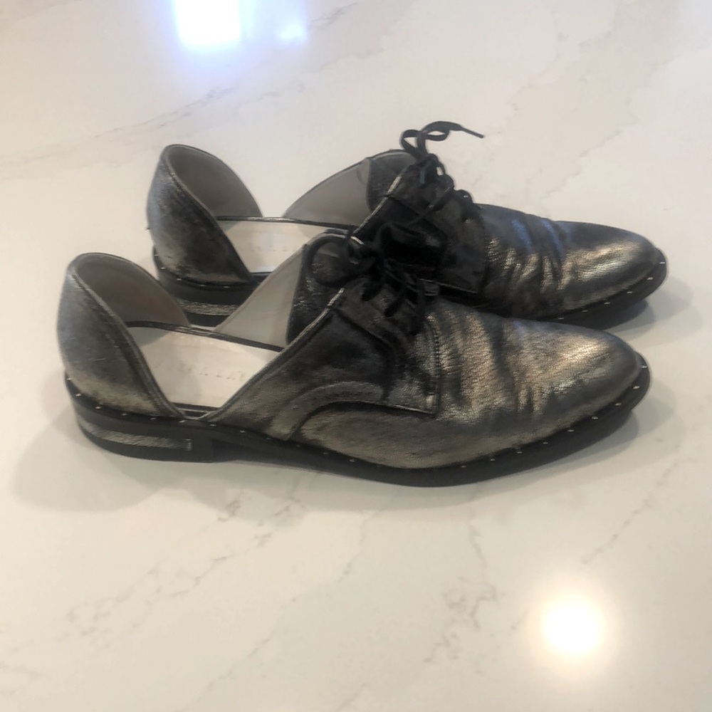 Freda Salvador silver and studded lace-up flats. Size 38.5